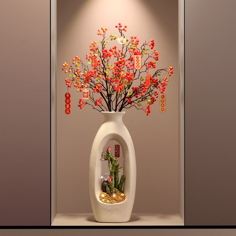 入户进门屏风摆件大号花瓶落地客厅玄关电视柜高级感插花乔迁装饰