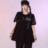 女装 夏装 200斤胖妹妹洋气时尚 加大码 休闲上衣胖mm宽松显瘦短袖 T恤