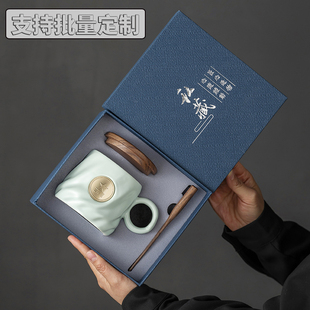 高颜值个性铜牌马克杯创意浮雕咖啡杯子刻字带盖情侣水杯定制logo