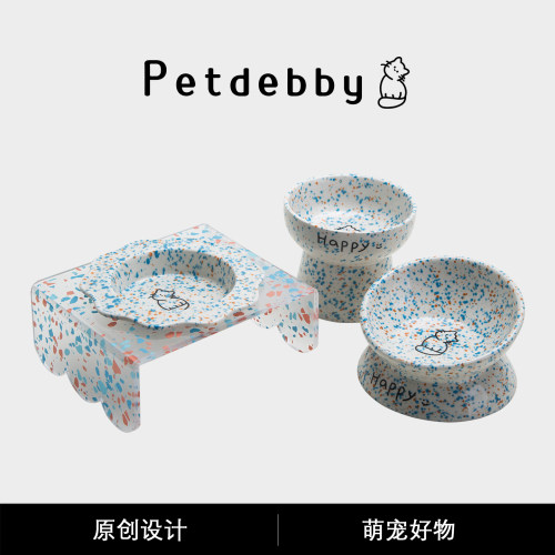 Petdebby猫碗陶瓷保护颈椎斜口