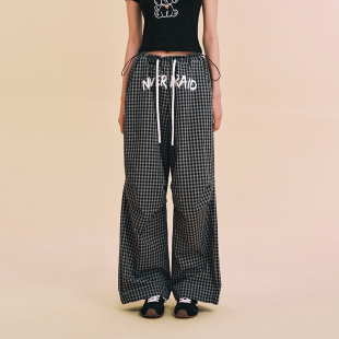 百搭直筒裤 子女2025年秋格纹时尚 格子休闲裤 阔腿长裤 DNA官方