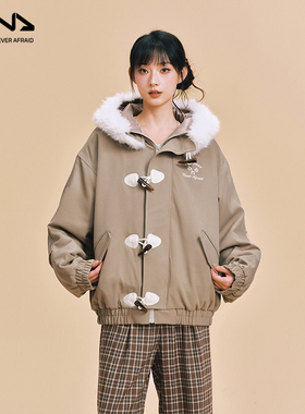 【DNA官方】毛领连帽棉服外套25年秋冬新款牛角扣保暖学院风棉衣