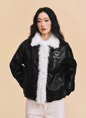 【DNA官方】飞行夹克棉服25年暖冬新款翻领PU革皮衣刺绣毛领外套