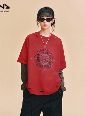 【D.N.A&音乐节限定】假两件套头长袖男T恤2025秋冬航海主题上衣