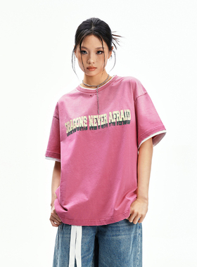 【明星同款】DNA假两件短袖25年夏季男女同款水洗做旧破洞打底衫