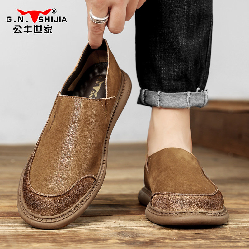 公牛世家皮鞋男款新款春秋季复古软底一脚蹬懒人开车轻便豆豆鞋,流行男鞋,休闲皮鞋,淘宝优惠券,粉丝福利购,淘宝优惠卷