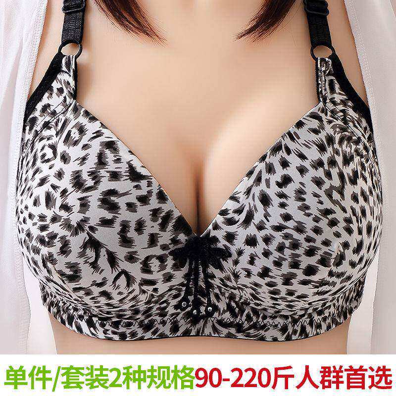 豹纹无钢圈上托女士内衣女舒适薄款聚拢收腹乳调整型大码文胸胸罩