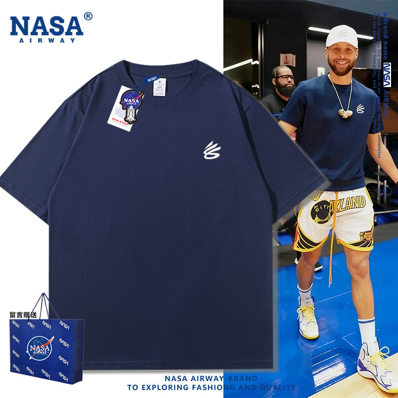 NASA AW勇士队库里同款周边男女纯棉短袖T恤夏季舒适半袖上衣新款
