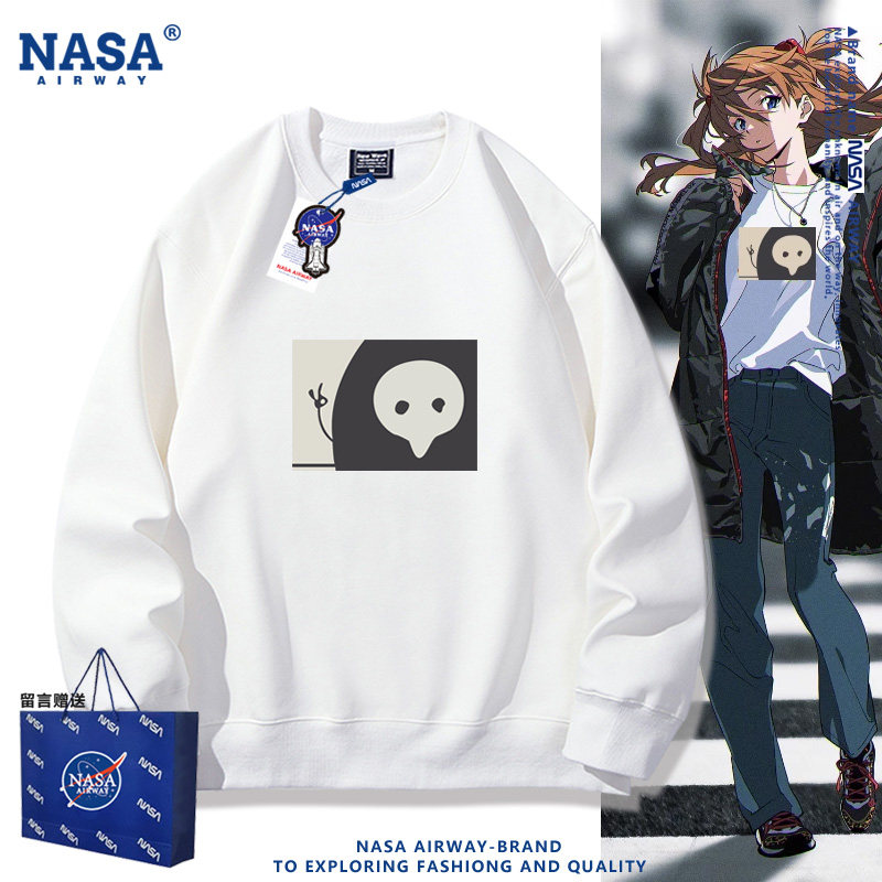 NASA联名福音战士明日香同款圆领卫衣男女春秋薄款上衣新款百搭潮