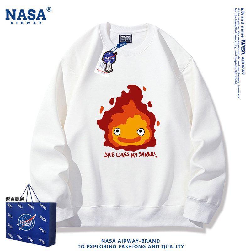 NASA联名Q版可爱卡西法小火花哈尔的移动城堡印花男女圆领卫衣潮