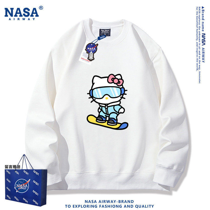 NASA联名kitty猫双板单板滑雪爱好者卡通图案男女圆领卫衣春秋款