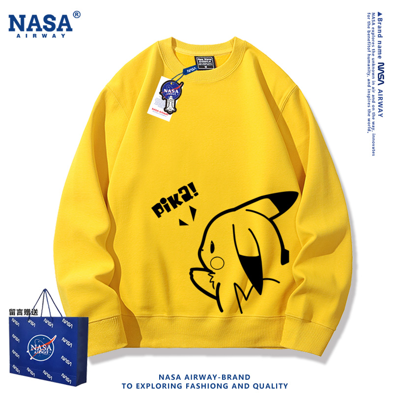NASA联名皮卡丘动漫周边设计感卡通图案圆领卫衣男女套头上衣秋冬