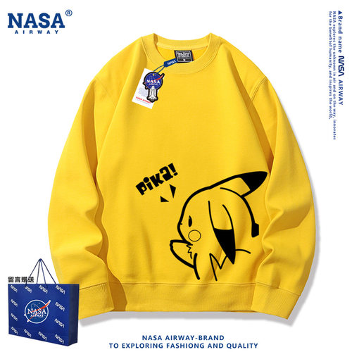 NASA联名皮卡丘动漫周边设计感卡通图案圆领卫衣男女套头上衣秋冬