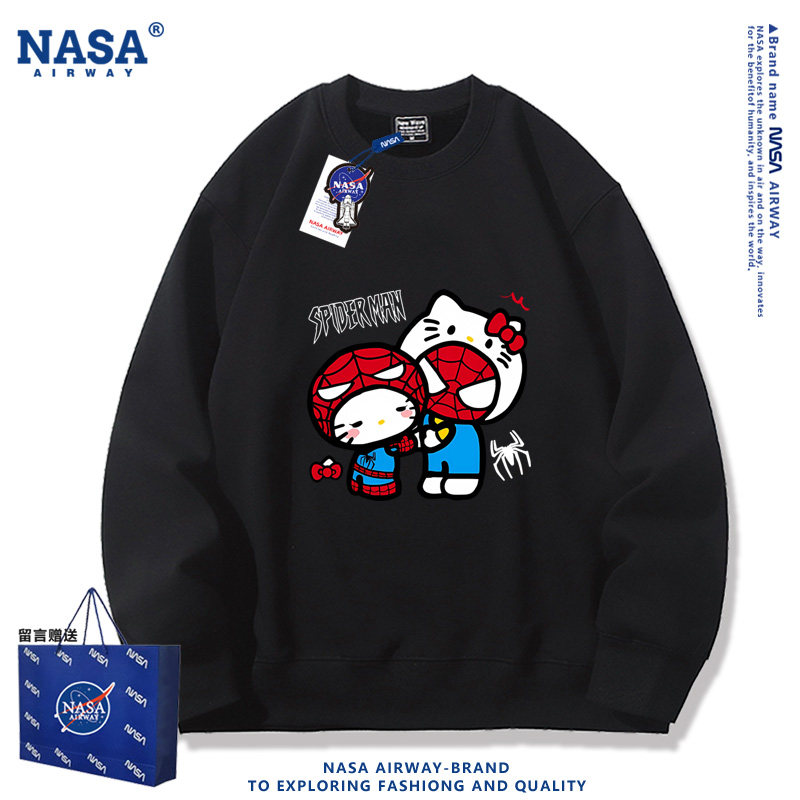 NASA联名美式潮牌蜘蛛侠联名kitty猫卡通图案圆领卫衣男女春秋款