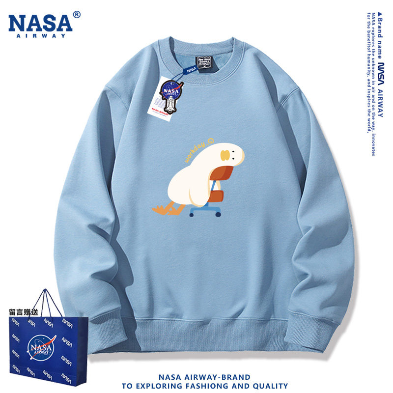 NASA AW摆烂鸭子趣味卡通图案简约印花男女春秋圆领卫衣薄款长袖