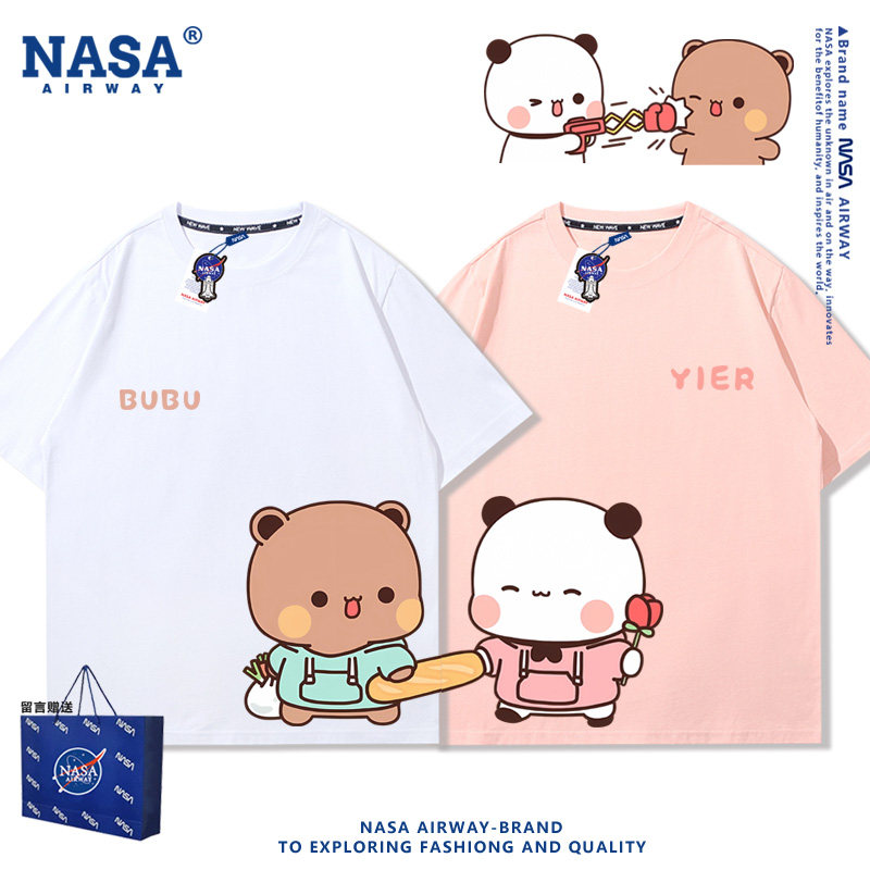 NASA AW一二布布卡通图案情侣男女纯棉短袖T恤薄款半袖夏季上衣服