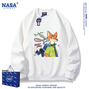 NASA联名疯狂动物城尼克朱迪卡通情侣男女秋冬圆领卫衣加绒上衣服