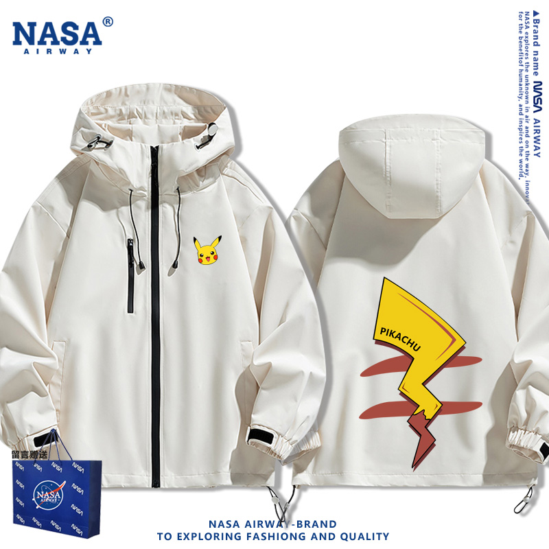 NASA联名精灵宝可梦皮卡丘卡通动漫周边夹克外套连帽冲锋衣秋冬款