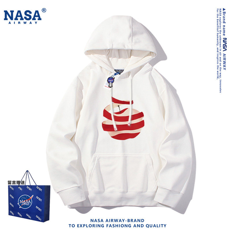 NASA AW有设计感的苹果趣味卡通图案男女春秋连帽卫衣薄款上衣服