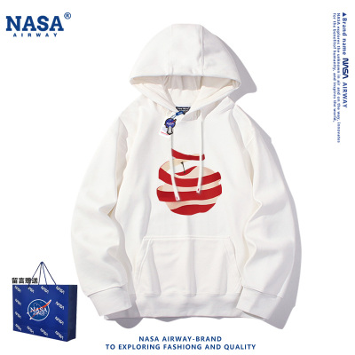 NASA AW有设计感的苹果趣味卡通图案男女秋冬连帽卫衣加绒上衣服