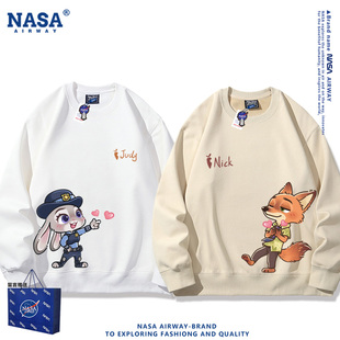 NASA AW疯狂动物城尼克朱迪情侣男女秋冬圆领卫衣加绒宽松上衣服