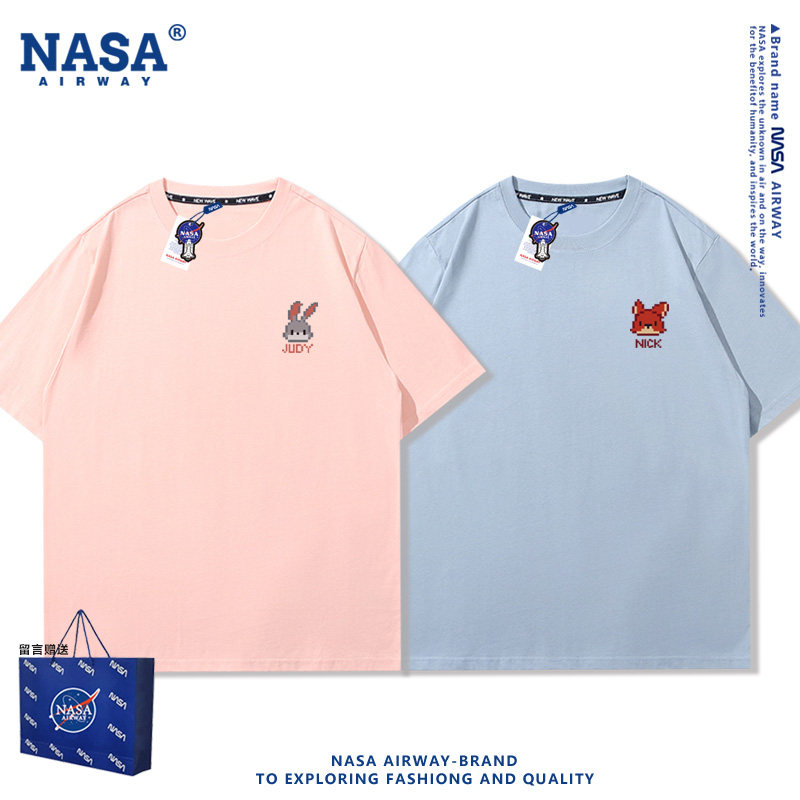 NASA AW2026新款潮牌卡通情侣装像素风男女纯棉短袖夏季半袖T恤