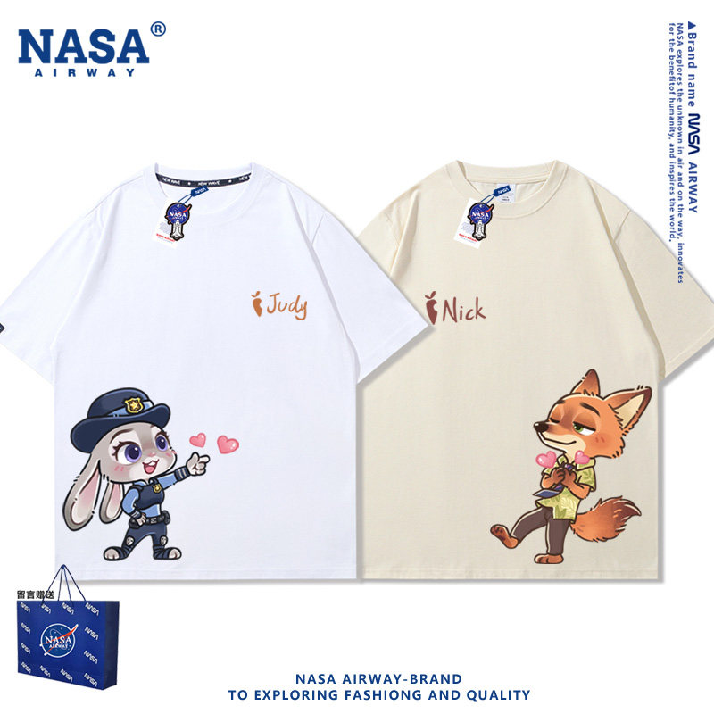 NASA AW2026新款潮牌卡通情侣装图案男女动漫纯棉短袖T恤夏季半袖