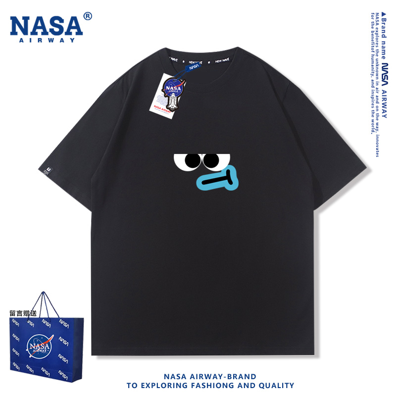 NASA AW搞怪搞笑表情包趣味潮牌纯棉短袖T恤男女休闲半袖上衣服夏