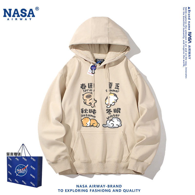 NASA联名春夏春秋小猫咪日系卡通图案连帽卫衣男女春秋薄款上衣服