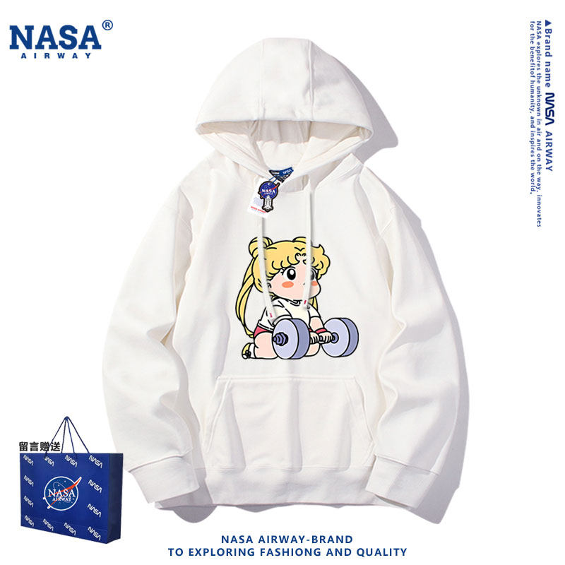 NASA联名美少女运动健身卡通图案运动连帽卫衣男女学生套头上衣服