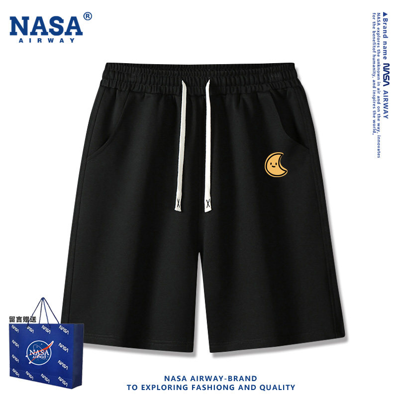NASA联名太阳月亮星星卡通图案纯棉短裤男装夏季裤子休闲裤五分裤
