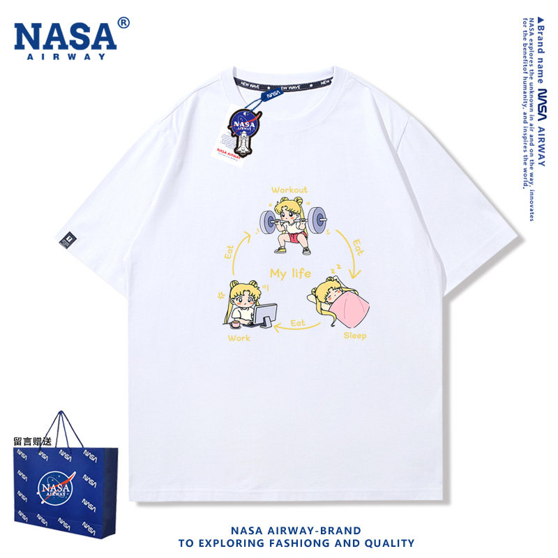 NASA联名美少女战士三点一线健身趣味卡通纯棉短袖t恤女生半截袖