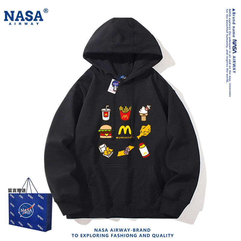 NASA联名麦门汉堡薯条美式复古潮牌男女连帽卫衣秋冬薄款上衣外套