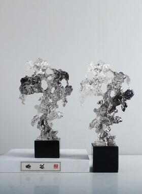 新中式创意水墨色太湖石摆件样板房书柜茶几电视柜酒店软装摆设