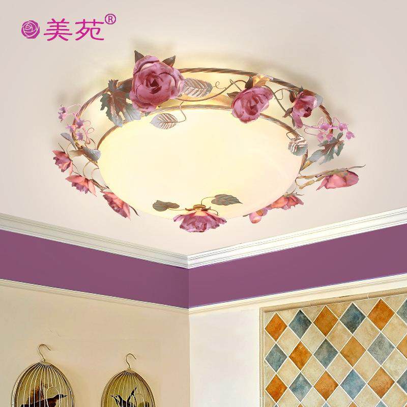 佳苑田园风格灯具温馨卧室灯浪漫玫瑰花圆形房间吸顶灯led花草灯