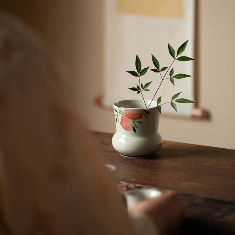 陶瓷茶洗手绘粉引复古葵口建水干泡茶渣桶小号功夫茶具茶道配件