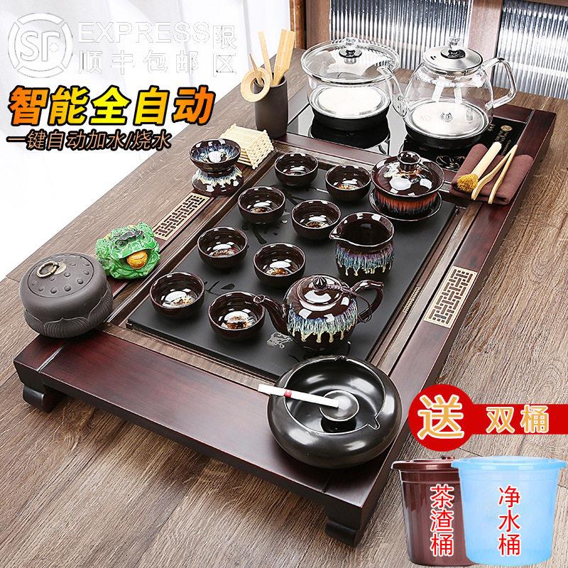 茶盘实木家用底部上水玻璃烧水壶全自动一体茶具套装客厅整套功夫