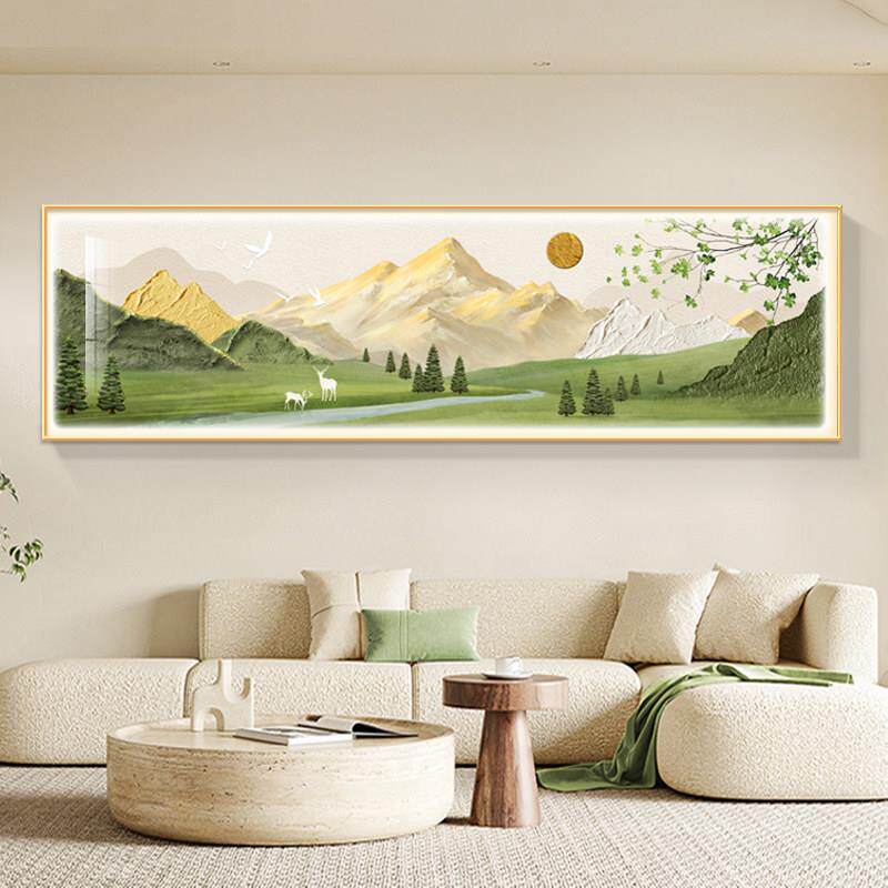 奶油风日照金山东墙客厅装饰画沙发背景墙壁画油画山水风景床头画