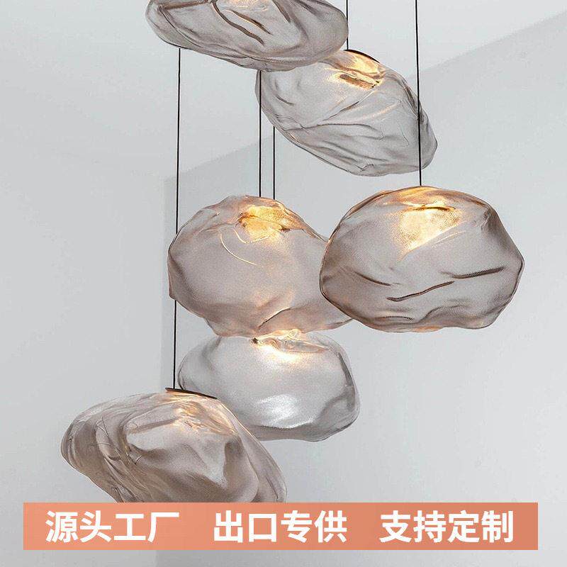 北欧简约玻璃艺术云朵吊灯布纹创意餐厅别墅板大堂楼梯灯玄关