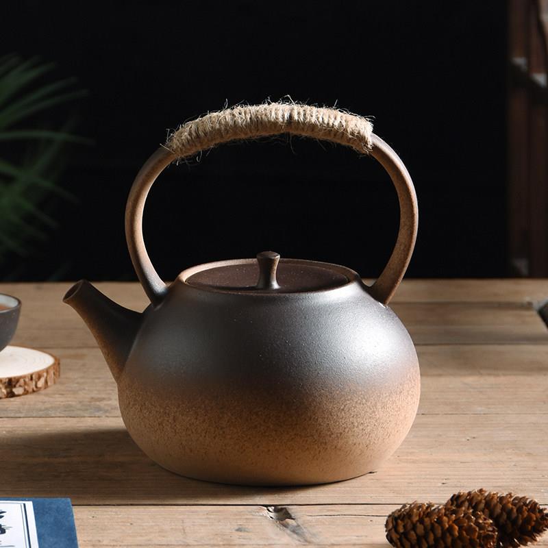 复古陶瓷烧水壶围炉煮茶壶电陶炉养生壶壶明火碳炉户外粗陶壶
