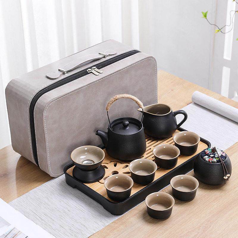 黑陶盖碗提梁茶壶茶具便捷式套装陶瓷泡茶家用户外功夫茶整套礼品