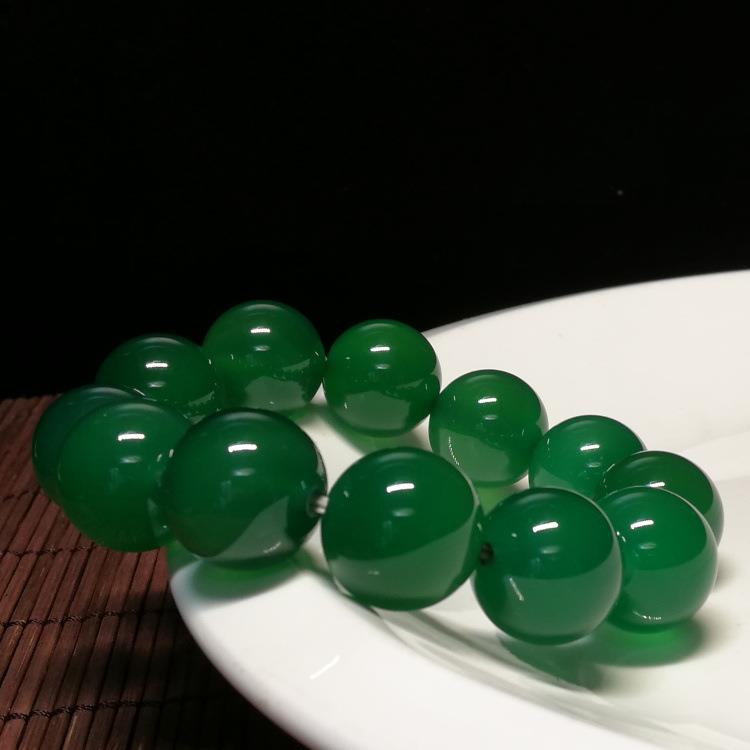 热卖天然A货帝王绿玉髓手链女款冰种翠绿色玛瑙大珠手串