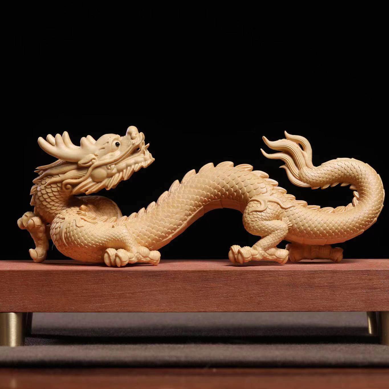 小叶黄杨木雕生肖龙雕刻摆件木制工艺品家居装饰品龙雕生肖龙摆件