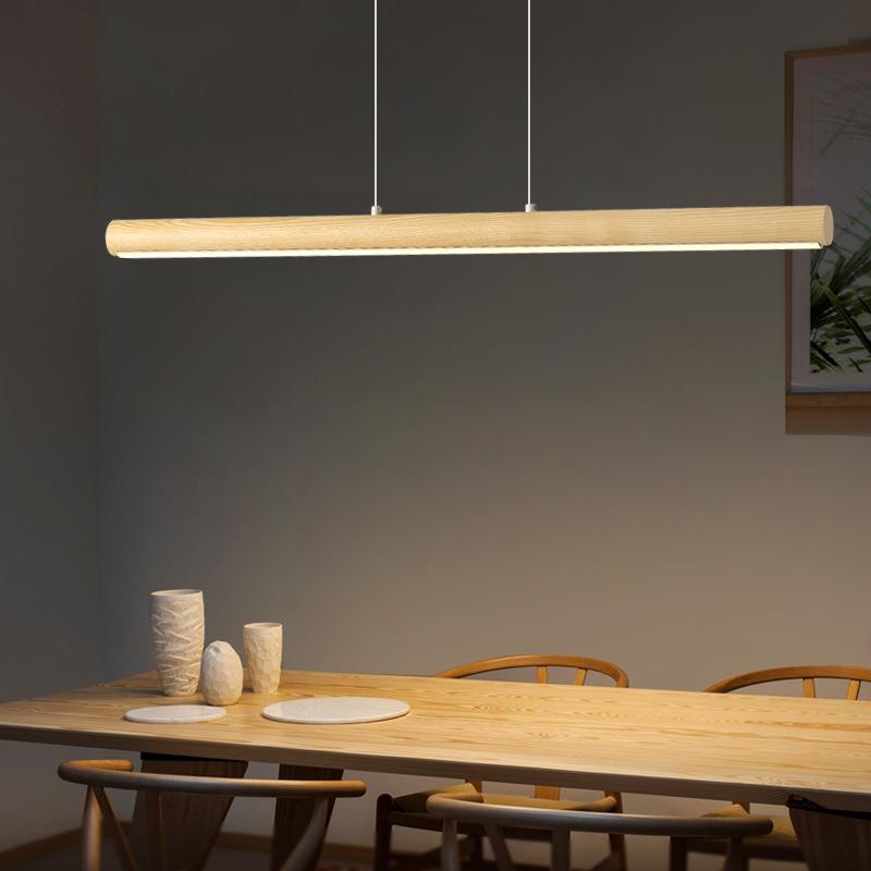 一字灯北欧简约原木led吊灯餐厅吊灯长条吧台办公室灯具饭桌茶室