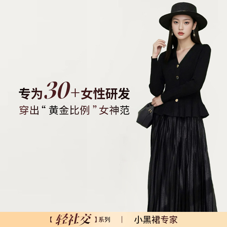 岚天鹅2026秋季新款百搭法式优雅黑色修身气质长袖V领针织女上衣