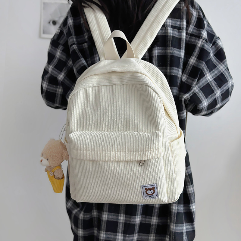灯芯绒洋气少女书包小众通勤背包