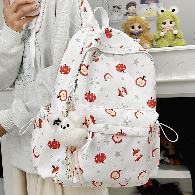 可爱苹果印花校园双肩包女生初中生大容量高颜值学生书包休闲背包,箱包皮具/热销女包/男包,双肩背包,淘宝优惠券,粉丝福利购,淘宝优惠卷