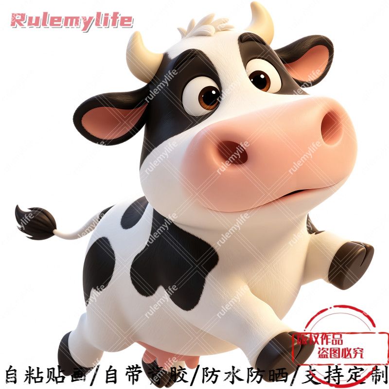 跳舞奶牛无背景自粘贴画防水防晒