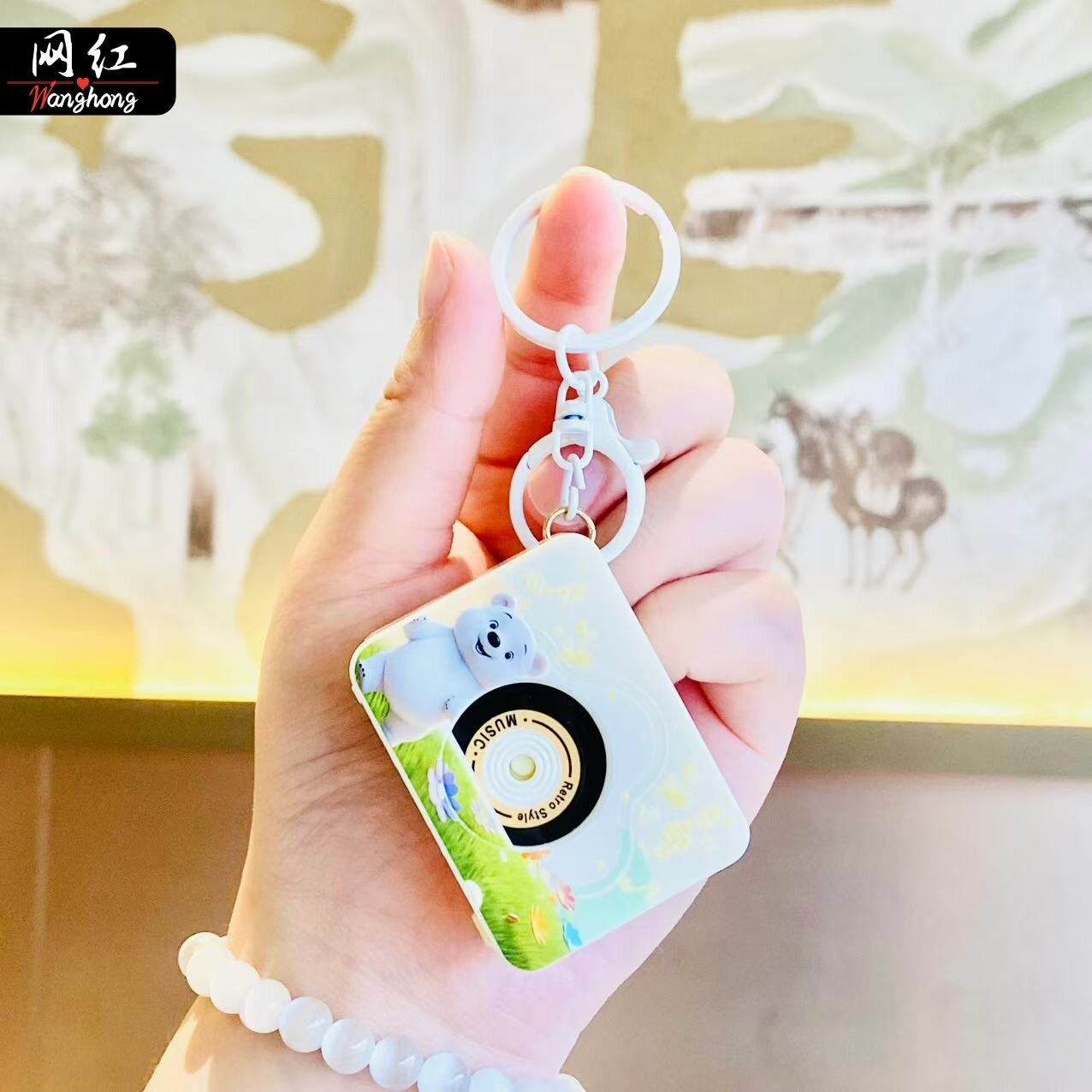 卡通弹爆音乐碟片唱歌机钥匙扣益智解压玩具挂件趣味礼品包包挂饰