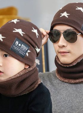 保暖9503亲子套装新款男套秋冬帽子毛线帽男冬大帽檐针织